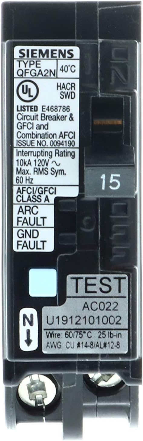 Arc Fault Siemens Q115DFN 15A 120V Plug-On Neutral AFCI/GFCI Used