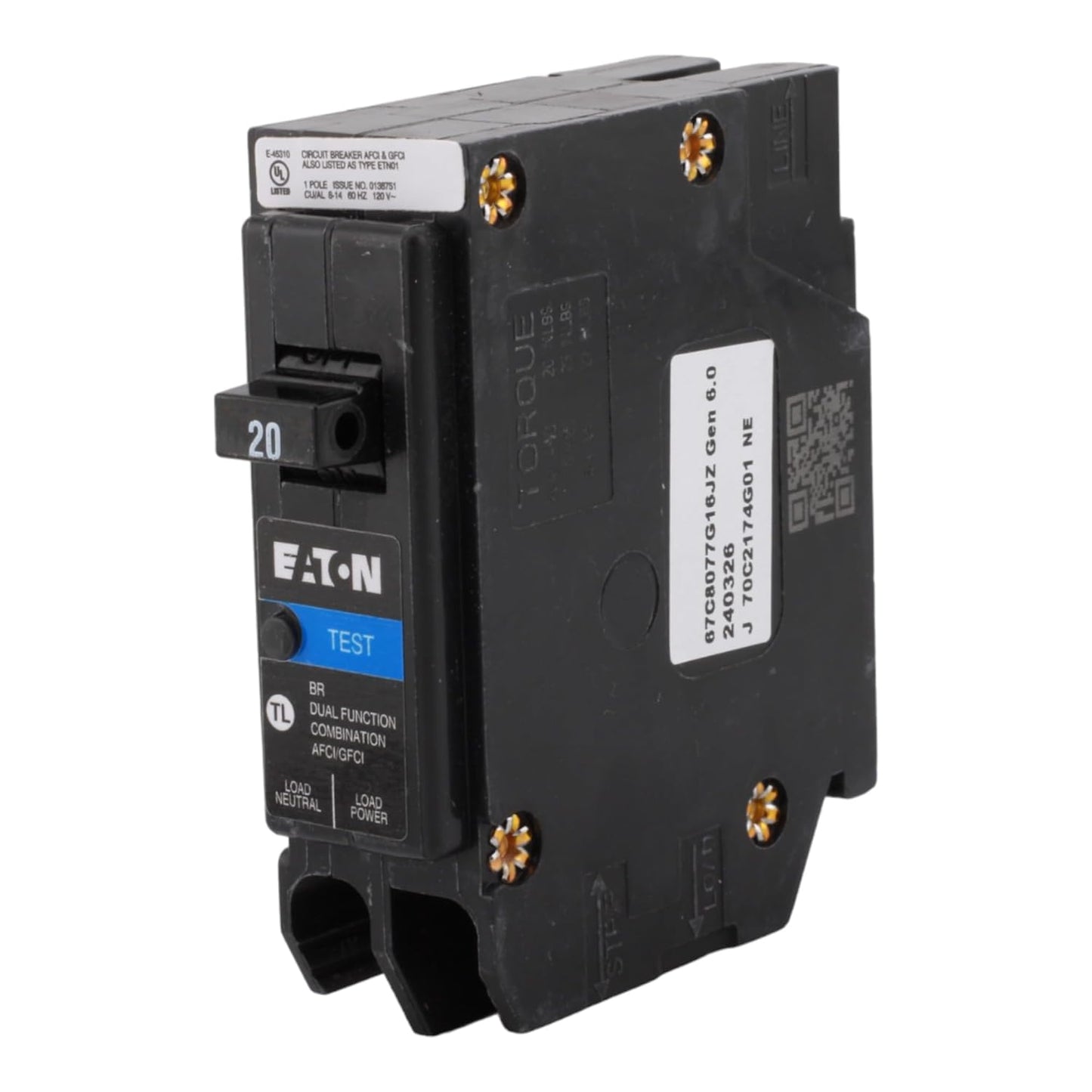 Used Eaton Arc Fault/GFCI Breaker 20 A BRP120DF
