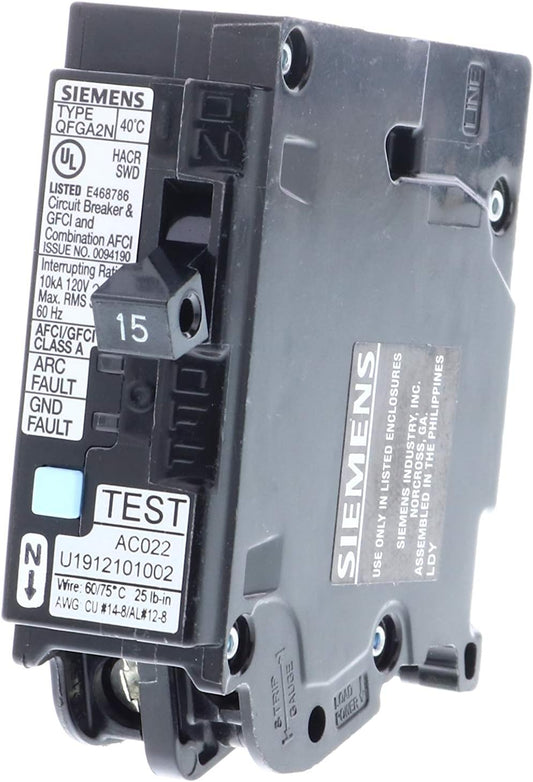 Arc Fault Siemens Q115DFN 15A 120V Plug-On Neutral AFCI/GFCI Used