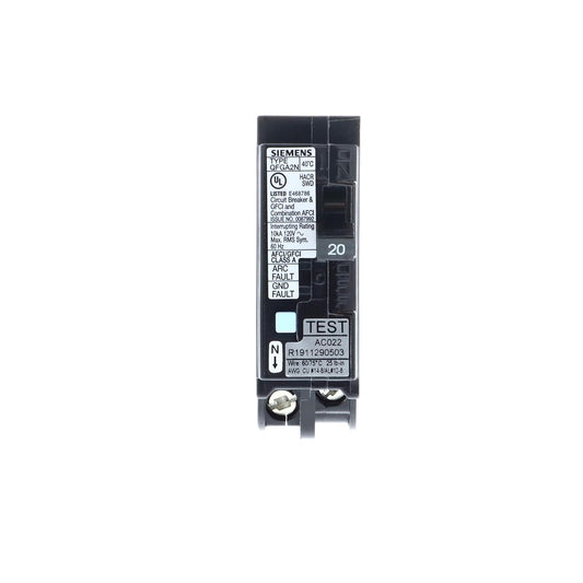Siemen Arc Fault Breaker Dual Function 20 A (Plug On-neutral) Q120DFN Used